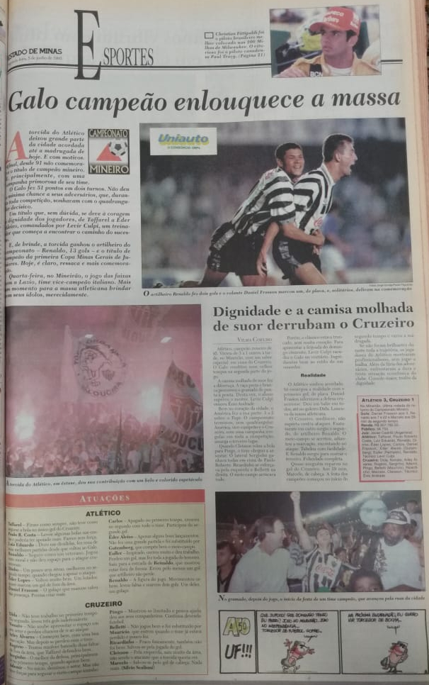 Pgina do Estado de Minas destaca ttulo do Atltico em 1995 - (foto: Arquivo/EM) Pgina do Estado de Minas destaca ttulo do Atltico em 1995 - (foto: Arquivo/EM)