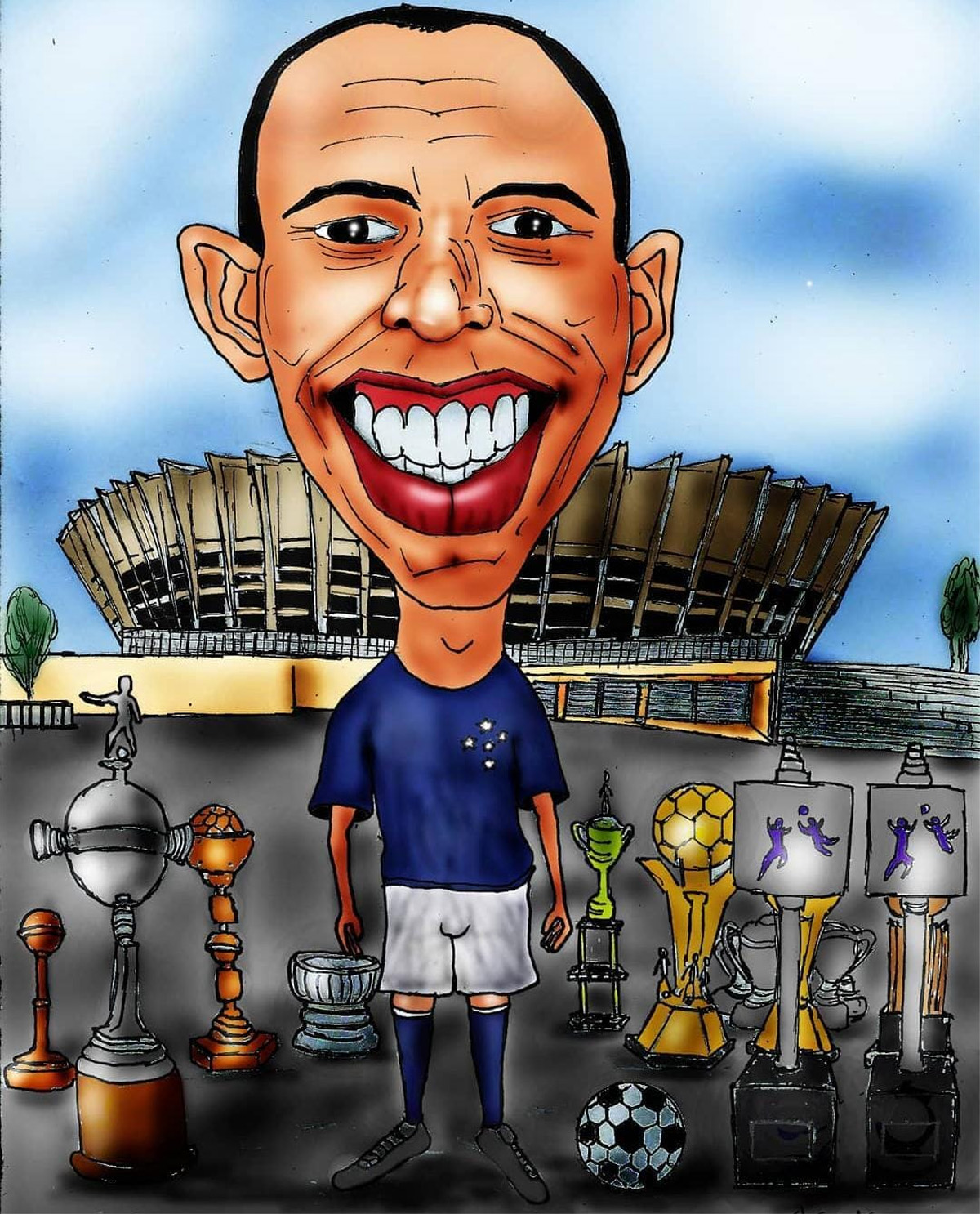 Caricatura de Ricardinho, multicampeo pelo Cruzeiro - (foto: Rafael Arruda - 28/10/2017) Caricatura de Ricardinho, multicampeo pelo Cruzeiro - (foto: Rafael Arruda - 28/10/2017)