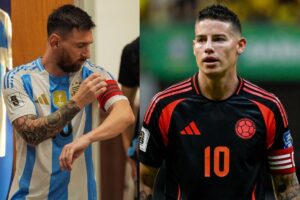 Jogadores das equipes (foto: Divulgao: Argentina - Colmbia)