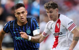 Lautaro Martnez, da Internazionale, e Facundo Colidio, do River Plate (foto: Buda Mendes / GETTY IMAGES NORTH AMERICA / Getty Images via AFP e Stu Forster / GETTY IMAGES NORTH AMERICA / Getty Images via AFP)