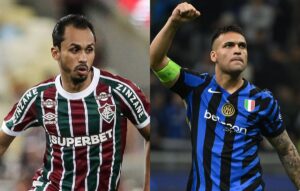 Lima, do Fluminense, e Lautaro Martnez, da Internazionale (foto: LUCAS MERON / FLUMINENSE F.C. e PIERO CRUCIATTI / AFP)