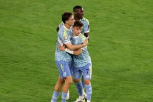 Jogadores da Juventus comemoram gol no Mundial de Clubes (foto: TASOS KATOPODIS/AFP)