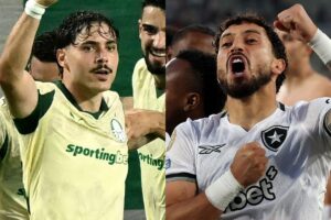 Maurcio, do Palmeiras, e Alex Telles, do Botafogo (foto: PATRICIA DE MELO MOREIRA/AFP - STU FORSTER/AFP)