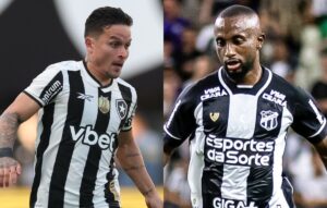 Artur, do Bragantino, e Dieguinho, do Cear (foto: Vitor Silva/Botafogo. e Gabriel Silva / Cear SC)