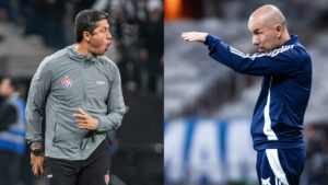 Thiago Carpini, tcnico do Vitria, e Leonardo Jardim tcnico do Cruzeiro (foto: Victor Ferreira/EC Vitria; Gustavo Aleixo/Cruzeiro)