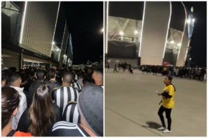 Torcedores do Atltico tiveram que lidar com longas filas nos portes 11 e 15 da Arena MRV (foto: Reproduo/Redes sociais)