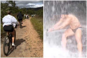 Hulk fez trilha de bicicleta e foi  cachoeira na Serra do Cip (foto: Reproduo/Redes sociais)
