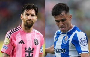 Messi, do Inter Miami, e Gabri Veiga, do Porto (foto: Megan Briggs / GETTY IMAGES NORTH AMERICA / Getty Images via AFP e Divulgao/Porto)
