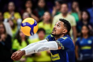 Maique em ao pela Seleo Brasileira Masculina de Vlei na Liga das Naes (foto: Divulgao/FIVB)