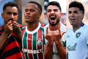 Danilo (Flamengo), Arias (Fluminense), Flaco Lpez (Palmeiras) e Igor Jesus (Botafogo) no Mundial (foto: AFP)