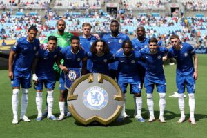 Time do Chelsea antes de jogo contra o Benfica (foto: Buda Mendes / GETTY IMAGES NORTH AMERICA / Getty Images via AFP)