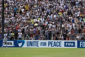 Arquibancada do Rose Bowl, com torcedores de Botafogo e Atltico de Madrid (foto: Harry How / GETTY IMAGES NORTH AMERICA / Getty Images via AFP)
