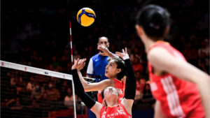 Zhhang Zixuan em ao na Liga das Naes Feminina de Vlei (foto: Divulgao/FIVB)