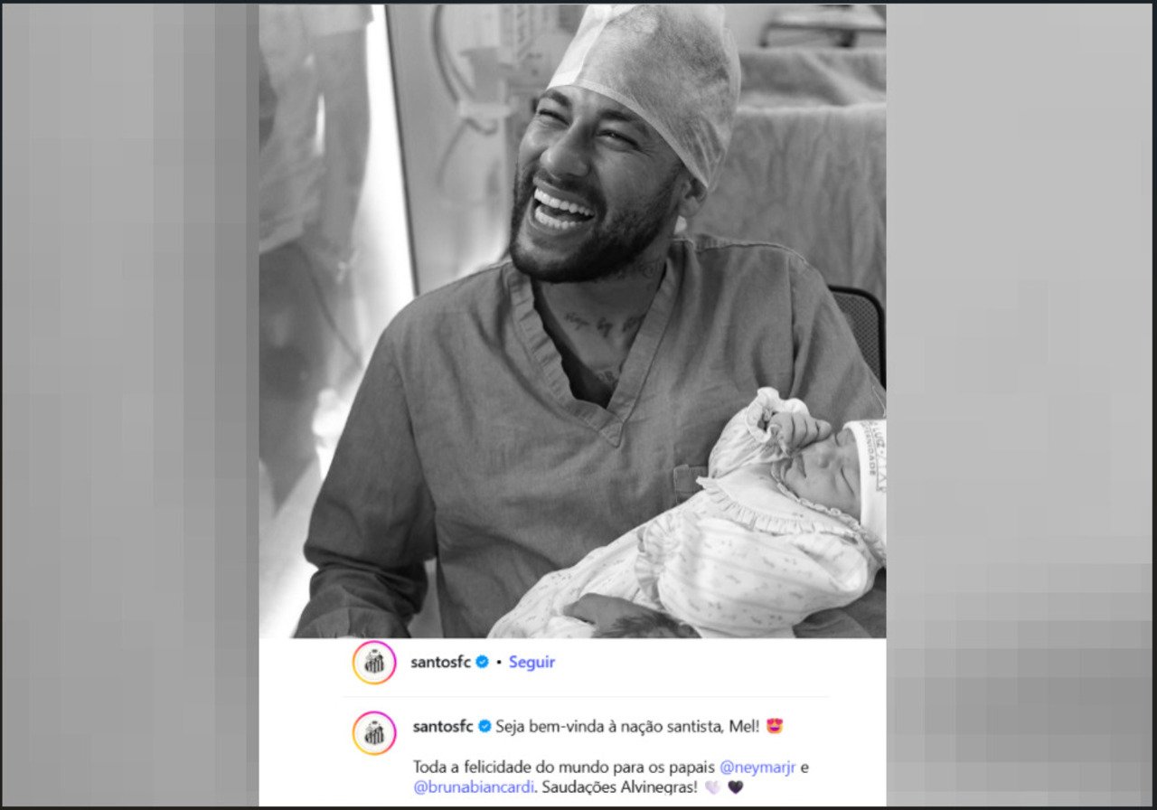 Mensagem do Santos. post sobre nascimento de filha de Neymar, Mel