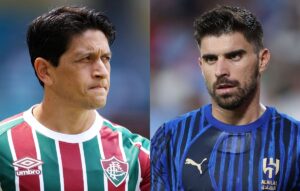 Germn Cano, do Fluminense, e Ruben Neves, do Al-Hilal (foto: Francois Nel/Getty Images/AFP e Megan Briggs/Getty Images/AFP)