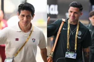 Germn Cano, do Fluminense, e Enzo Fernndez, do Chelsea (foto: ANGELA WEISS / AFP)