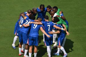 Jogadores do Chelsea antes de partida pelo Mundial de Clubes (foto: ANGELA WEISS/AFP)