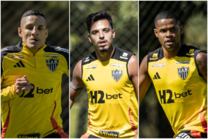 Guilherme Arana, Gabriel Menino e Jnior Santos: trs dos 10 jogadores mais valiosos do elenco do Atltico, segundo o Transfermarkt (foto: Montagem com imagens de Pedro Souza/Atltico)