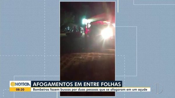 Idoso e jovem desaparecem após se afogarem em açude na cidade de Entre Folhas; bombeiros fazem buscas