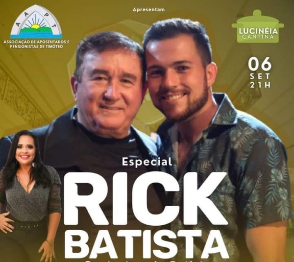 A quinta-feira será de show na Associação dos Aposentados de Timóteo com Rick Batista, filho de Amado Batista