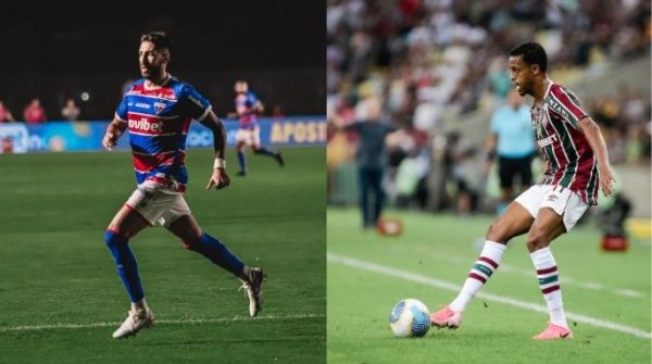 Lucero, do Fortaleza, e Keno, do Fluminense (foto: LUCAS MERON / FLUMINENSE FC e Mateus Lotif / Fortaleza EC)