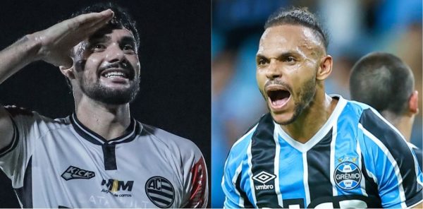 Edson Miranda, do Athletic, e Braithwaite, do Grmio (foto: Fernanda Trindade/Athletic Club e LUCAS UEBEL/GREMIO FBPA)