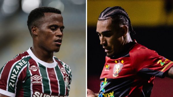 Jhon Arias, do Fluminense, e Du Queiroz, do Sport (foto: LUCAS MERON / FLUMINENSE F.C e Paulo Paiva/ Sport Recife)