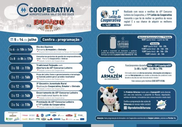 Expoagro GV 2024: Confira a programação completa da Cooperativa Agropecuária Vale do Rio Doce