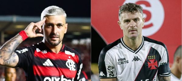 Arrascaeta, do Flamengo, e Vegetti, do Vasco (foto: Gilvan de Souza/Flamengo e Matheus Lima/Vasco)