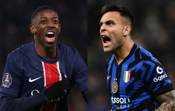 Dembel, do PSG, e Lautaro Martnez, da Inter de Milo (foto: FRANCK FIFE / AFP e Marco BERTORELLO / AFP)