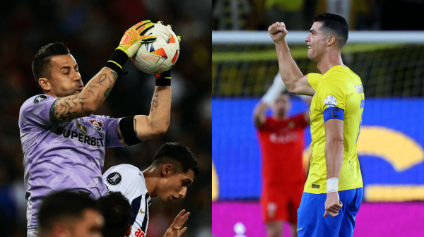 Fbio, goleiro do Fluminense, e Cristiano Ronaldo, atacante do Al-Nassr (foto: Pablo Porciuncula/AFP; Fayez Nureldine/AFP)