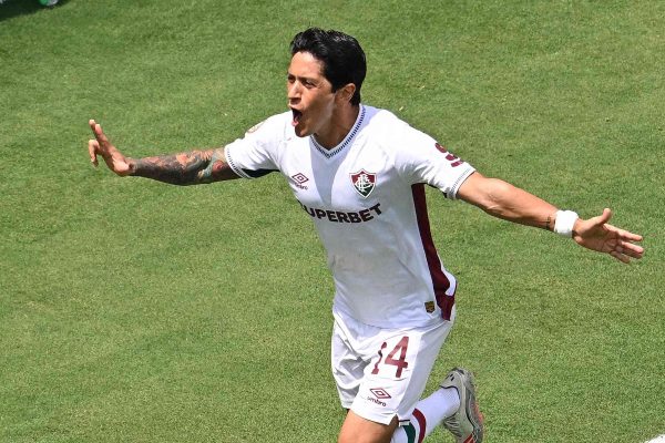 Artilheiro do Fluminense, Germn Cano comemorando gol sobre a Inter de Milo no Mundial de Clubes (foto: Federico PARRA / AFP)
