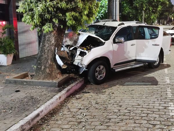 Motorista bate em árvore após perder o controle da direção no Centro de Governador Valadares