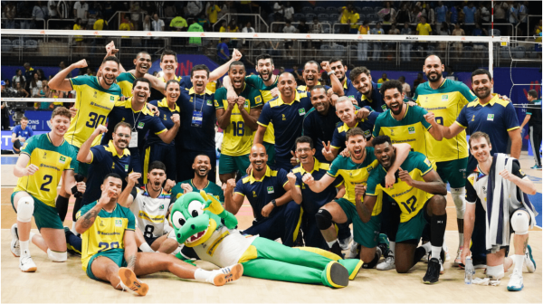 Jogadores de vlei da Seleo Brasileira Masculina (foto: Maurcio Val/FV Imagens/CBV

)