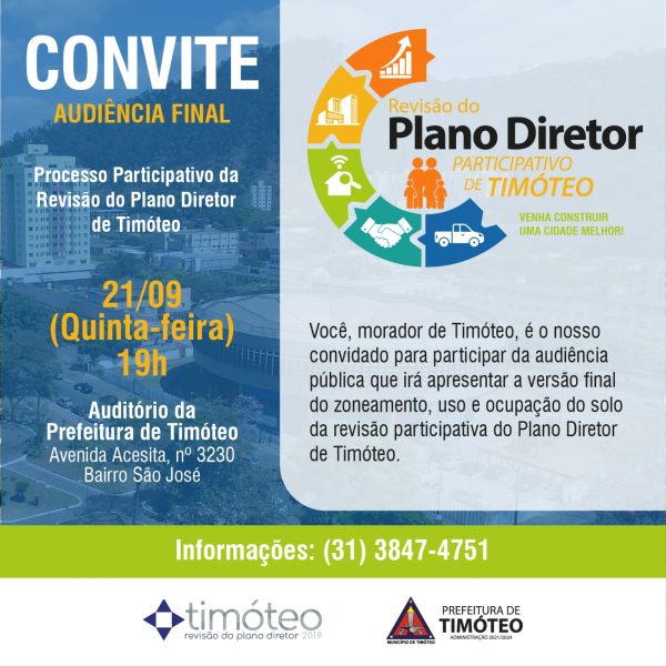 PLANO DIRETOR DE TIMÓTEO: Revisão final começa nesta quinta-feira, dia 21