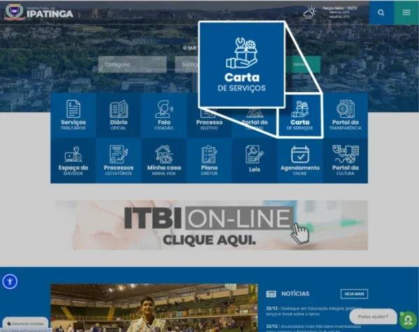 Prefeitura de Ipatinga atualiza opção de “Carta de Serviços” no site oficial
