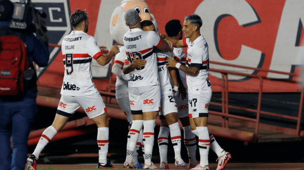Jogadores do So Paulo comemorando gol sobre Cricima, pela 12 rodada do Campeonato Brasileiro (foto: Rubens Chiri e Paulo Pinto/Saopaulofc.net)