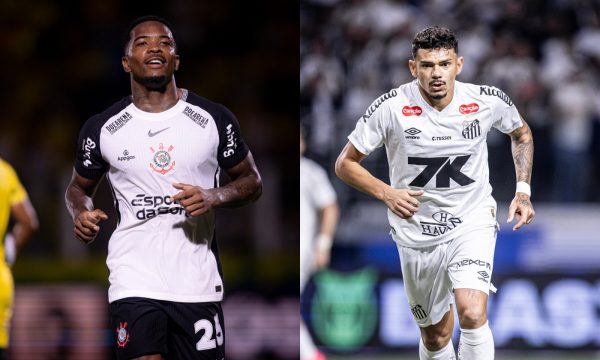 Cac, do Corinthians, e Tiquinho, do Botafogo, lado a lado (foto: Rodrigo Coca/Agncia Corinthians e Raul Baretta/ Santos FC.)