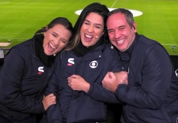 Ana Thas e Caio Ribeiro parabenizaram Renata Silveira pela gravidez (foto: Reproduo/Globo)
