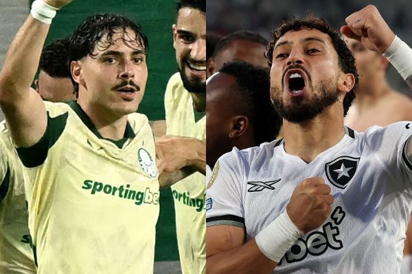 Maurcio, do Palmeiras, e Alex Telles, do Botafogo (foto: PATRICIA DE MELO MOREIRA/AFP - STU FORSTER/AFP)