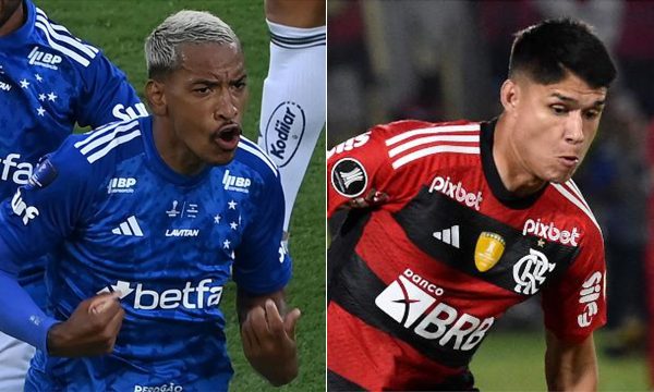 Matheus Pereira (Cruzeiro) e Luiz Arajo (Flamengo) (foto: AFP/Jos Bogado e Marcello Zambrana)