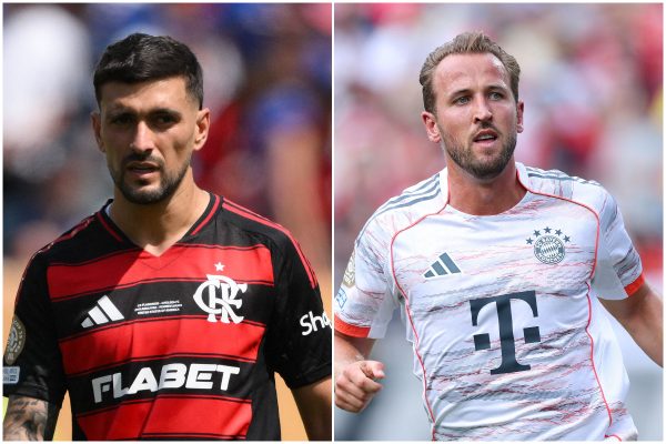 Arrascaeta e Kane, destaques de Flamengo e Bayern (foto: David Ramos / AFP e Kevin C. Cox / AFP)