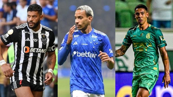 Hulk, do Atltico, Matheus Pereira, do Cruzeiro, e Matheus Henrique, do Amrica, em ao durante 2024 (foto: Leandro Couri/EM/D.A Press, Ramon Lisboa/EM/D.A Press e Mouro Panda/Amrica)