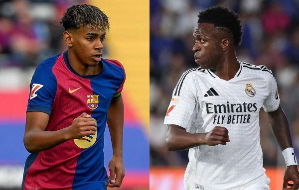 Lamine Yamal, do Barcelona, e Vinicius Jr, do Real Madrid (foto: Josep LAGO / AFP e Thomas COEX / AFP)