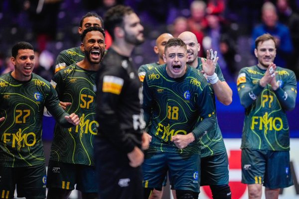 Time do Brasil comemorando classificao s quartas de final do Mundial de Handebol (foto: COB/Divulgao)