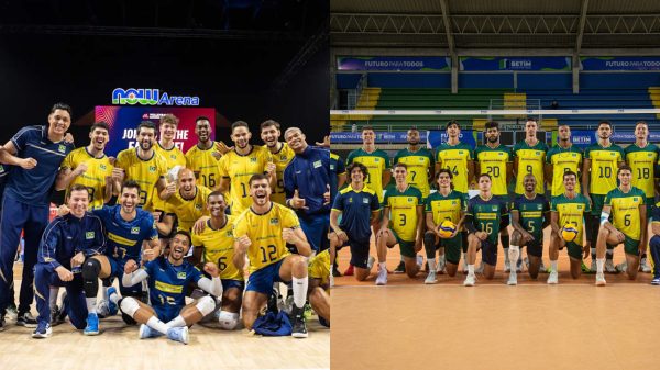 Brasil disputa VNL com uniforme novo da Volt, mas joga a Copa Amrica com camisas antigas, feitas pela Riachuelo em 2024 (foto: Divulgao/FIVB e Gustavo Rabelo / BHFOTO)