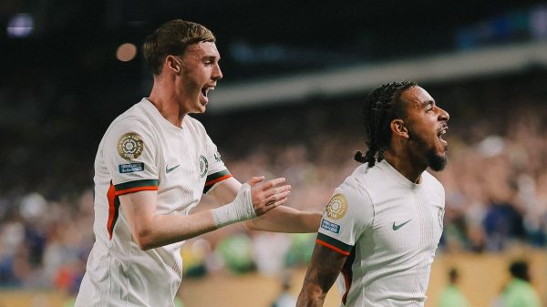 Comemorao do Chelsea em gol da classificao no Mundial de Clubes (foto: Chelsea/Divulgao)