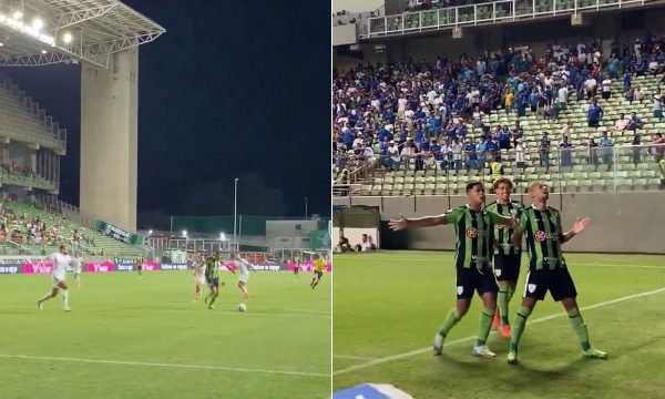 Fabinho soltou a bomba e marcou para o Coelho contra o Cruzeiro (foto: Reproduo/Amrica FC)