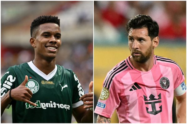 Estevo e Messi (foto: ERNESTO BENAVIDES / AFP e PATRICIA DE MELO MOREIRA / AFP)