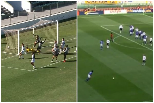 Laura Maria marcou golao de falta, e lance foi comparado a um de Ronaldinho em 2002 (foto: Reproduo)